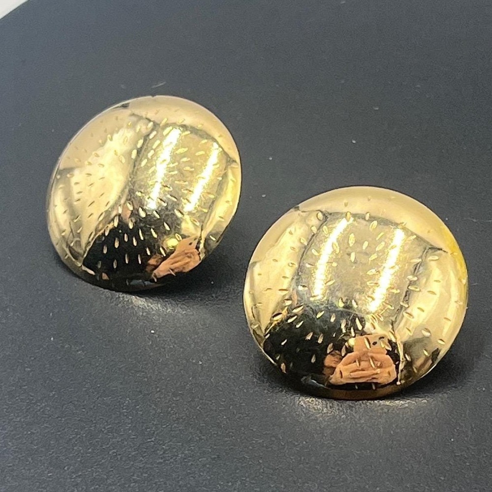 14K Solid Yellow Gold Large Dome Round Indended Textured Stud Earrings 25mm